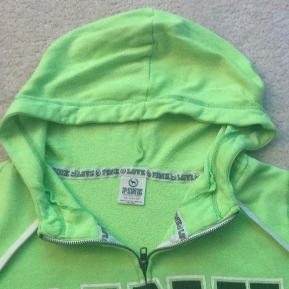 VS PINK Lime Green Funnel Neck Zip Up Sweatshirt - Picture 4 of 4